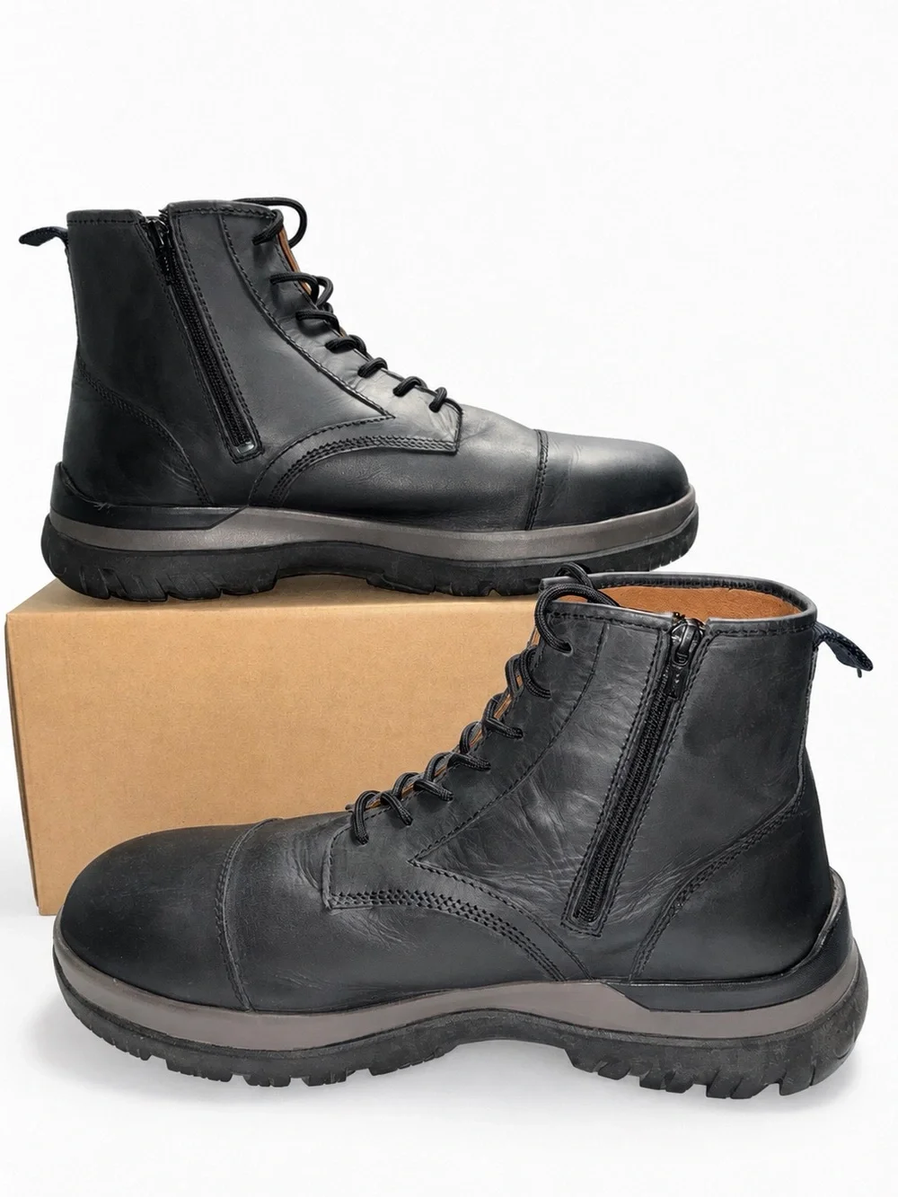 Hush Puppies Ottis Men’s Leather Boots Black Size 13 Wide Side Zip
